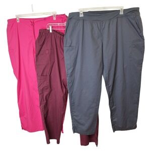 Buttersoft Womens 3X Scrub Pants Lot Of 3 Maroon Pink Gray Medical Pockets